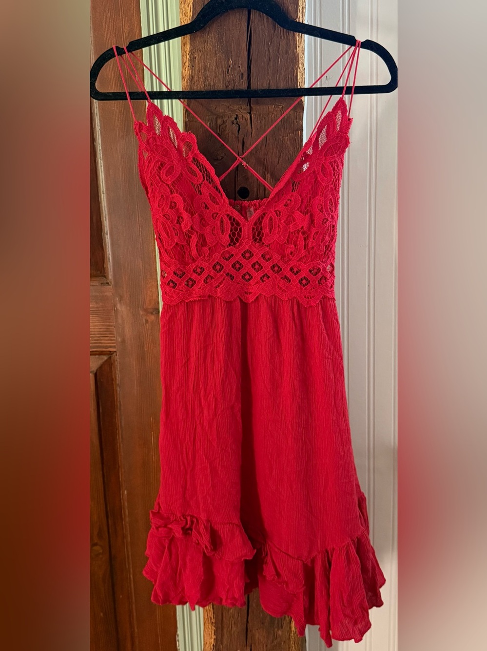 Free People Adella Red Lace Slip Dress Intimately FP Boho Mini Dress - Picture 2 of 6